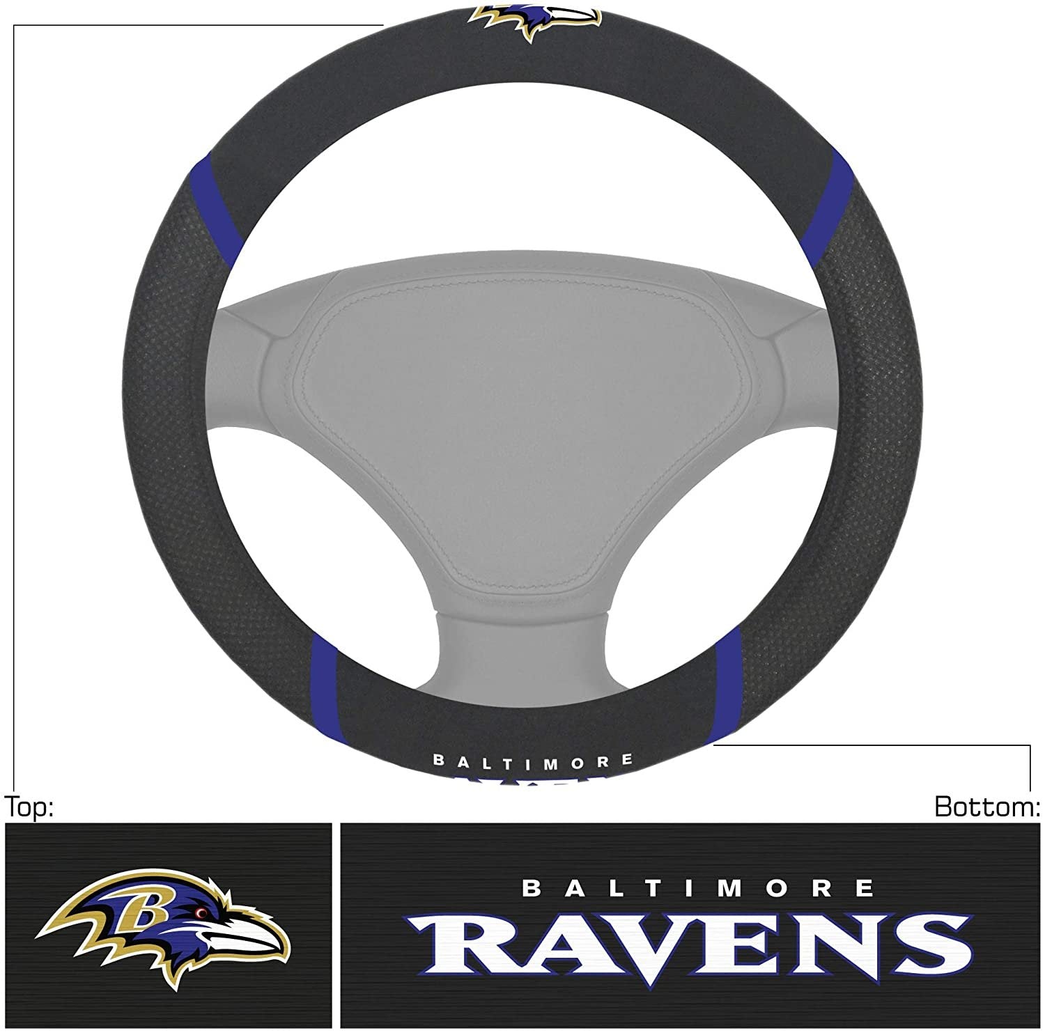 Baltimore Ravens Premium 15 Inch Black Emroidered Steering Wheel Cover