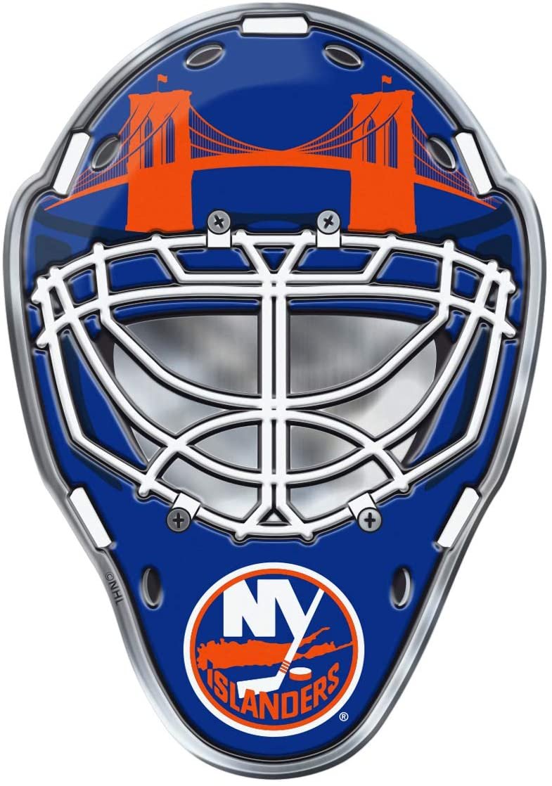 New York Islanders Mask Auto Emblem, Aluminum Metal, Embossed Team Color, Raised Decal Sticker, Full Adhesive Backing