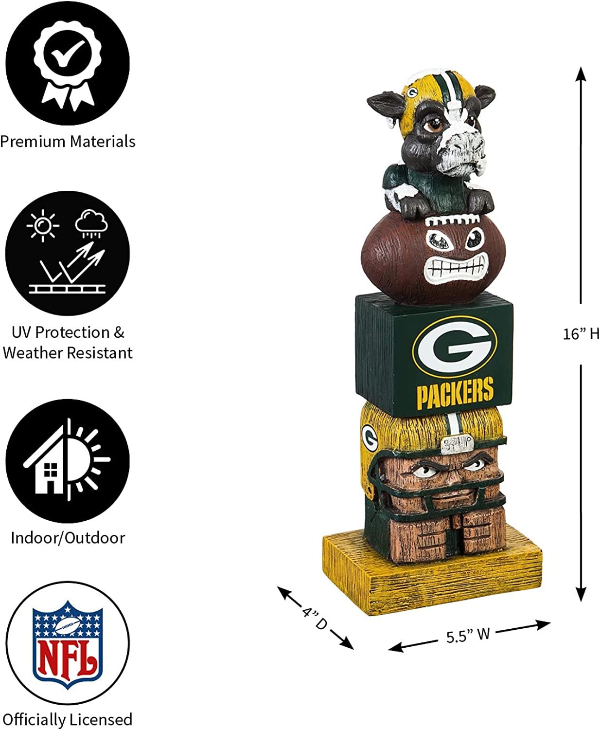 Green Bay Packers 16 Inch Tiki Totem Garden Statue Resin Outdoor Decoration