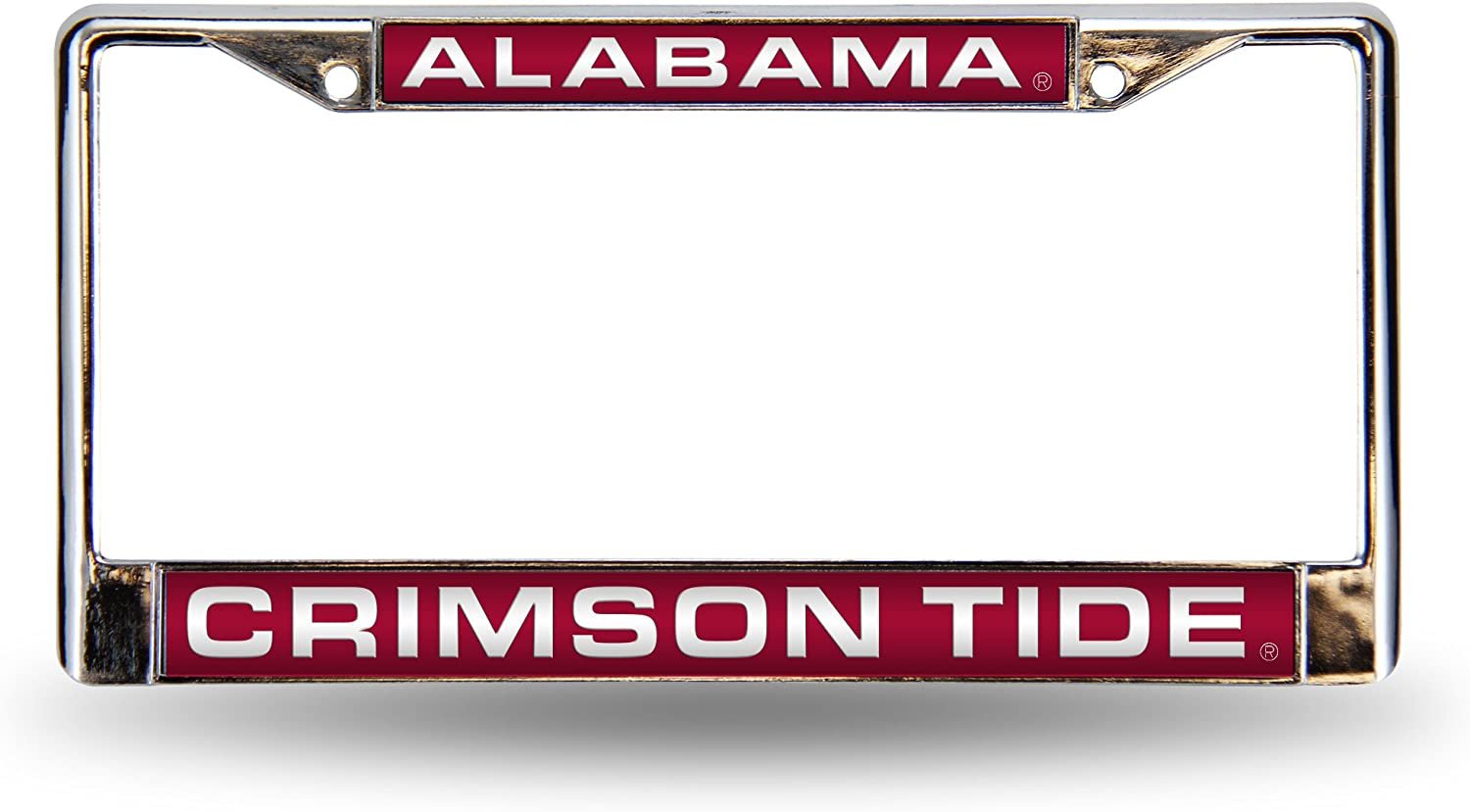 University of Alabama Crimson Tide Chrome Metal License Plate Frame Tag Cover, Laser Acrylic Mirrored Inserts, 12x6 Inch