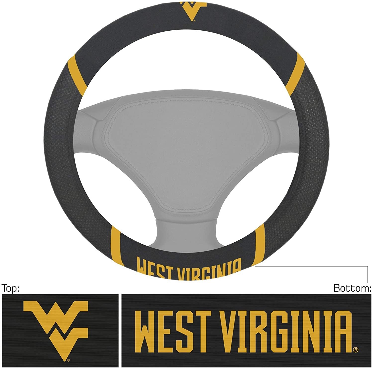 West Virginia Mountaineers Steering Wheel Cover Embroidered Black 15 Inch University