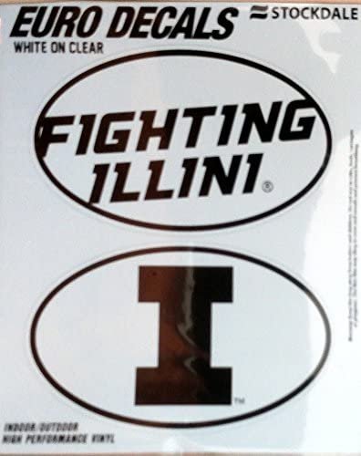 University of Illinois Fighting Illini 2-Piece White and Clear Euro Decal Sticker Set, 4x2.5 Inch Each