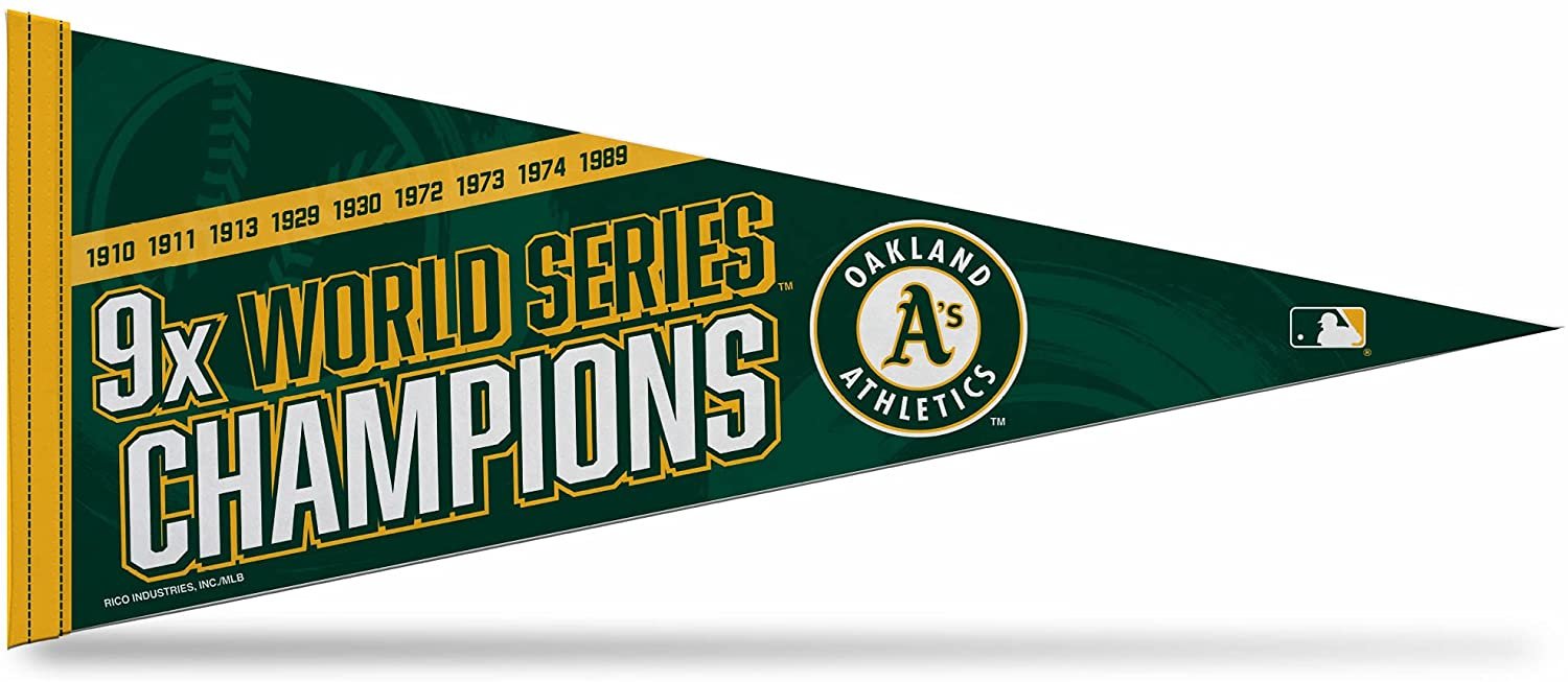 Oakland Athletics A's 9-Time World Series Champions Soft Felt Pennant, 12x30 Inch, Easy To Hang