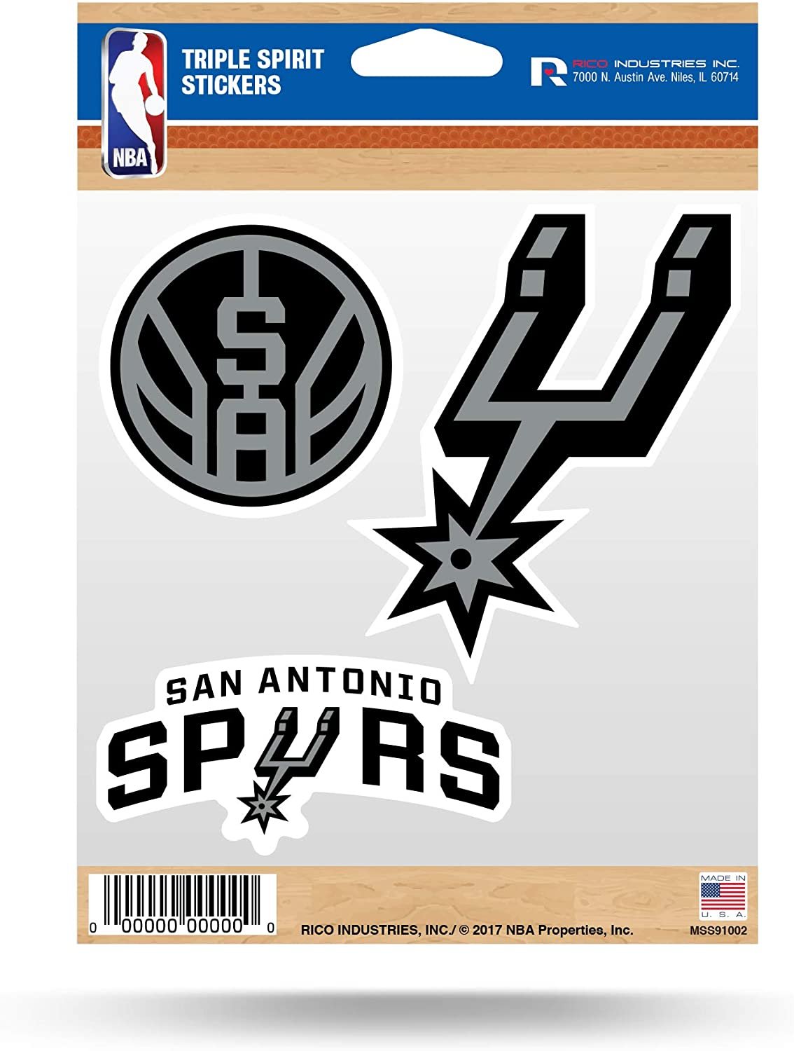 San Antonio Spurs Multi Sticker Triple Decal Sheet, 5x7 Inch, Flat Vinyl, Auto Home