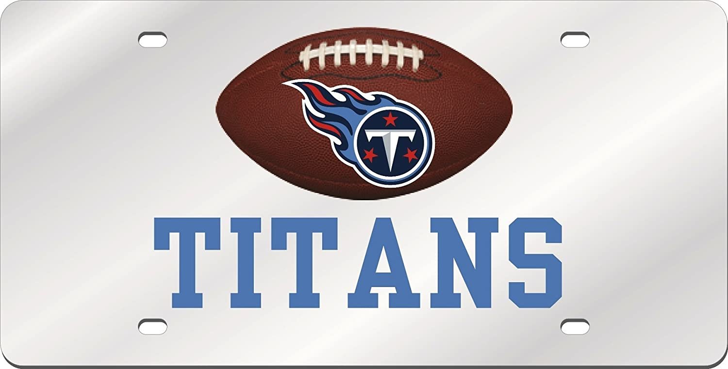 Tennessee Titans Premium Laser Tag License Plate, Mirrored Acrylic, Football Cut Out Design, 6x12 Inch