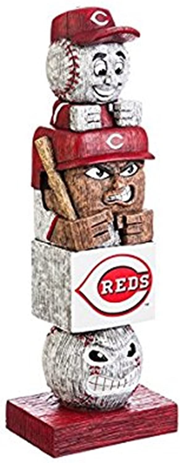 Cincinnati Reds Garden Statue, Tiki Totem Style, Outdoor or Indoor Use, 16 Inch Tall, Beautiful Hand Painted Resin Construction