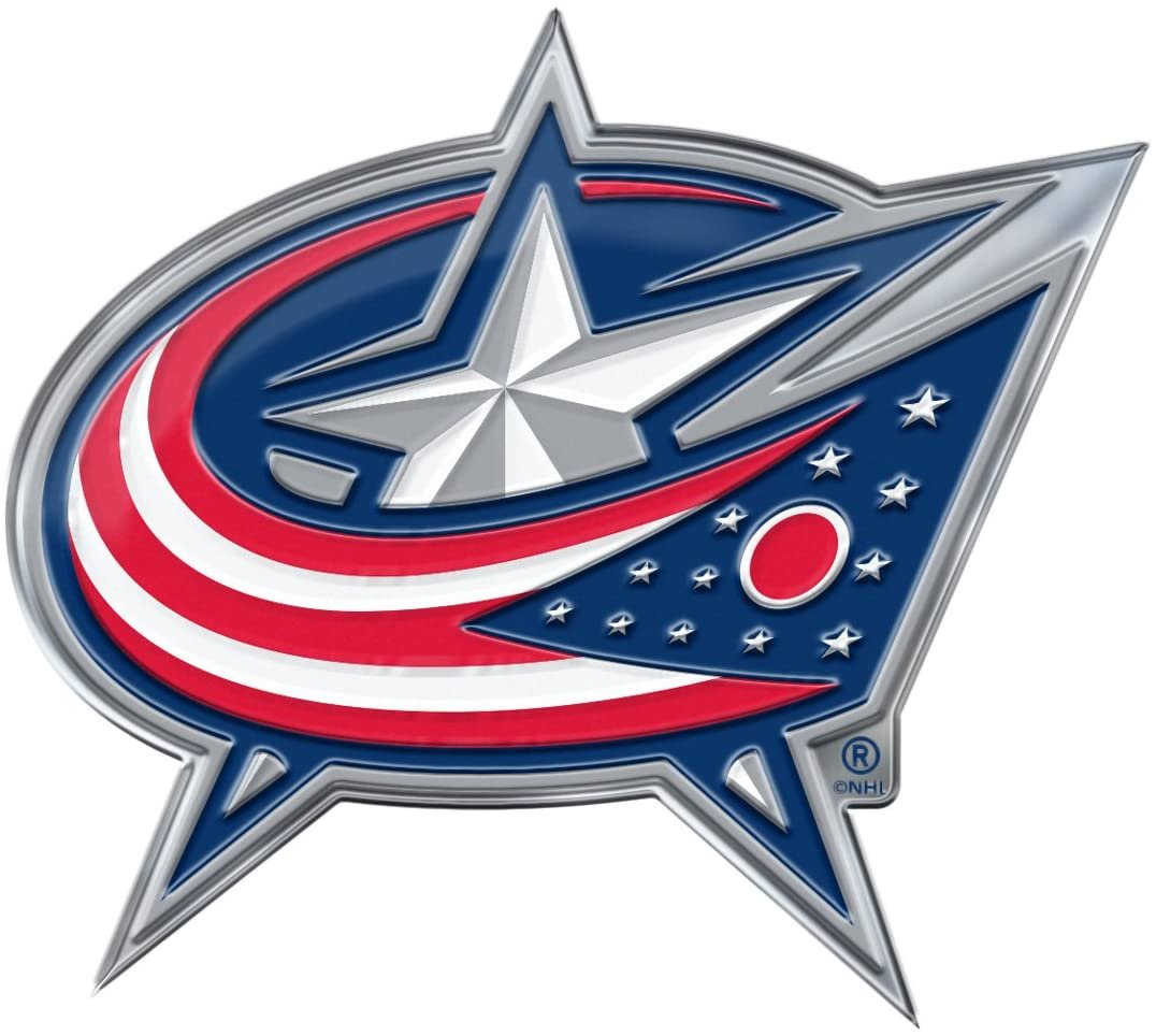 Columbus Blue Jackets Auto Emblem, Aluminum Metal, Embossed Team Color, Raised Decal Sticker, Full Adhesive Backing, 3.5 Inch
