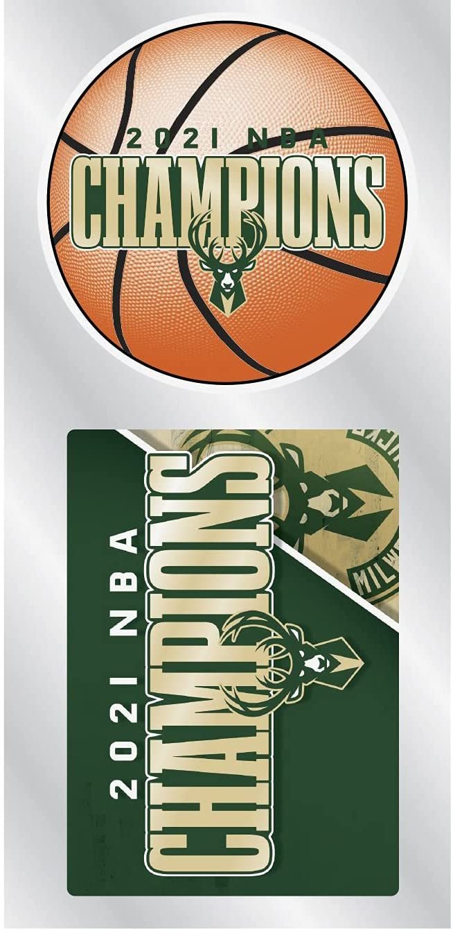 Milwaukee Bucks 2021 NBA Champions 2-Piece Double Up Die Cut Sticker Decal Sheet, 4x8 Inch