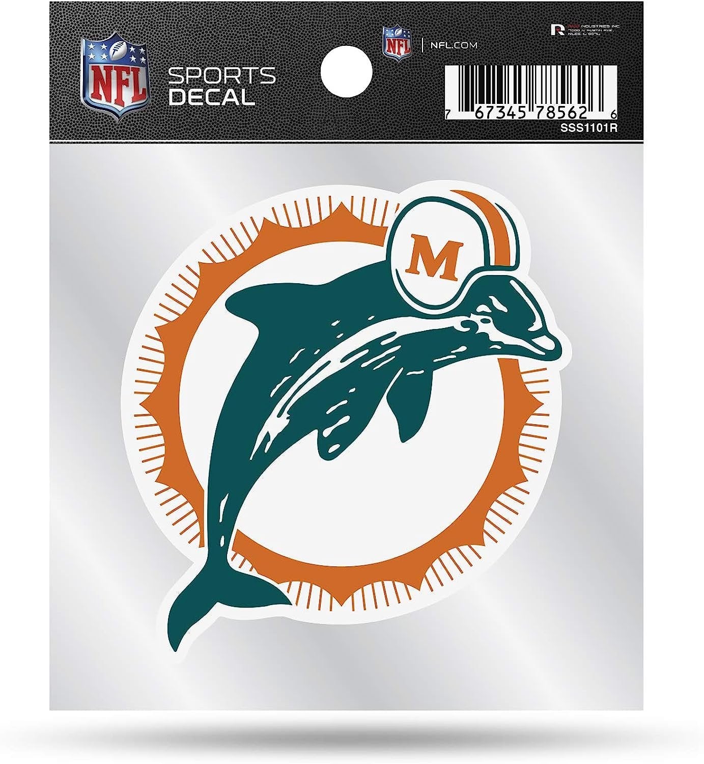 Miami Dolphins 4x4 Inch Die Cut Decal Sticker, Retro Logo, Clear Backing