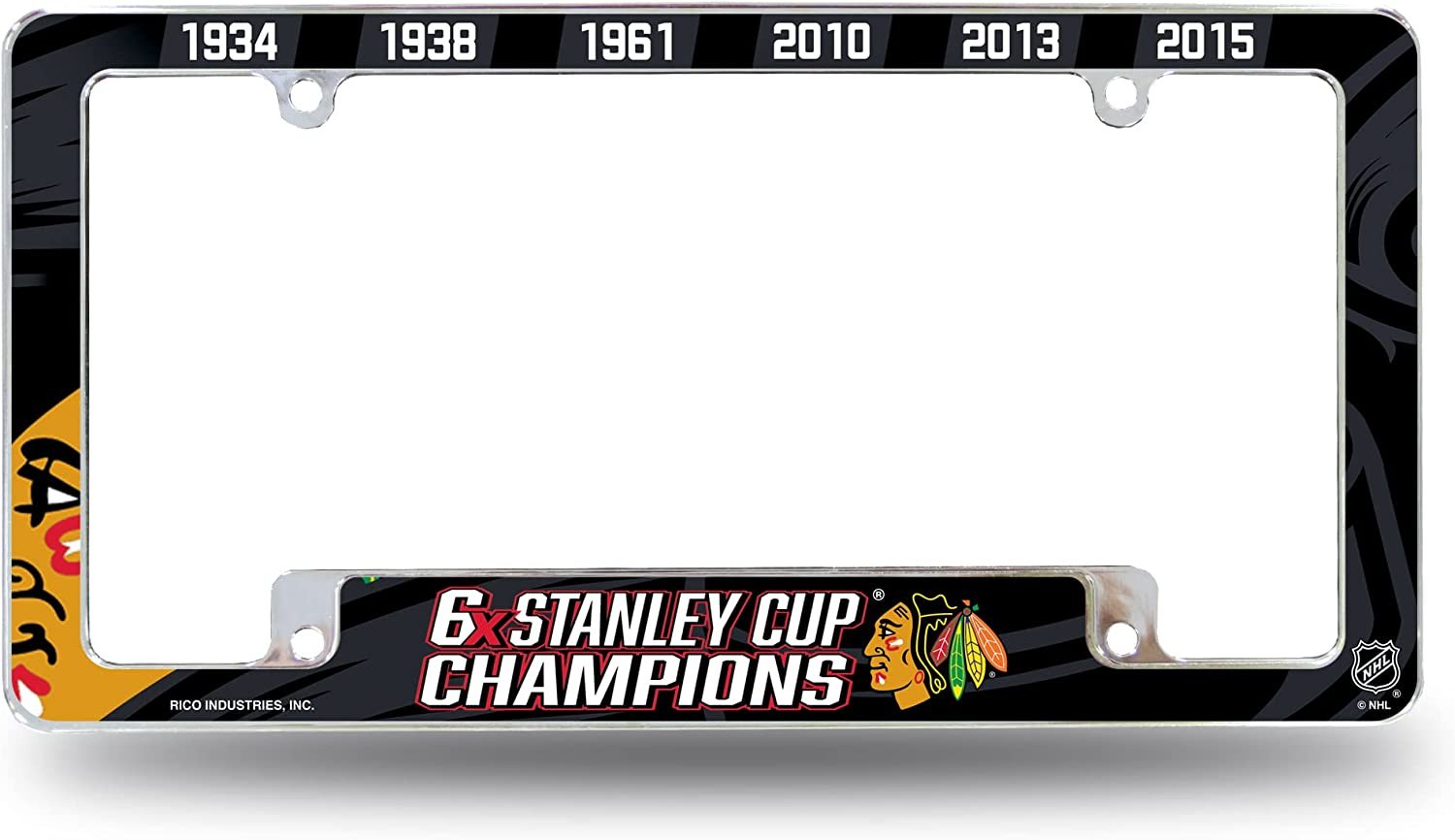 Chicago Blackhawks 6X Champions 6-Time Metal License Plate Frame Chrome Tag Cover 6x12 Inch