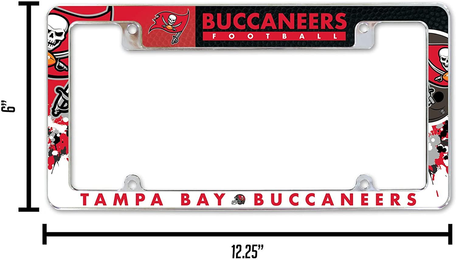 Tampa Bay Buccaneers Metal License Plate Frame Chrome Tag Cover All Over Design 6x12 Inch