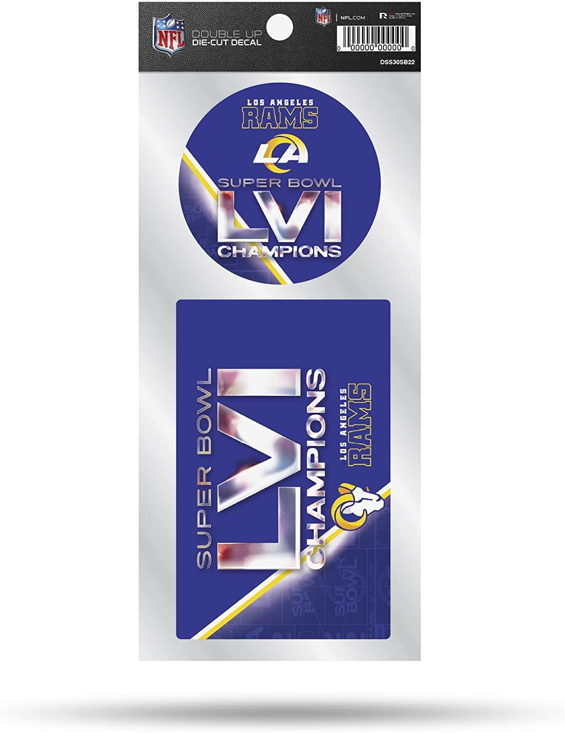 Los Angeles Rams 2022 Super Bowl LVI Champions 2-Piece Double Up Die Cut Sticker Decal Sheet, 4x8 Inch