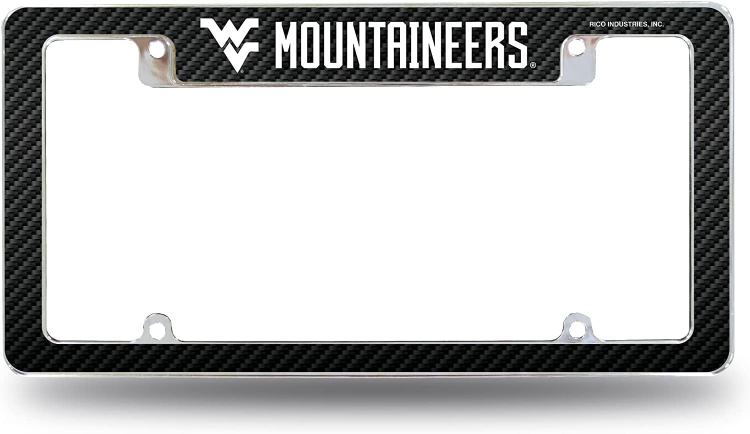 West Virginia University Mountaineers Metal License Plate Frame Chrome Tag Cover Carbon Fiber Design 6x12 Inch