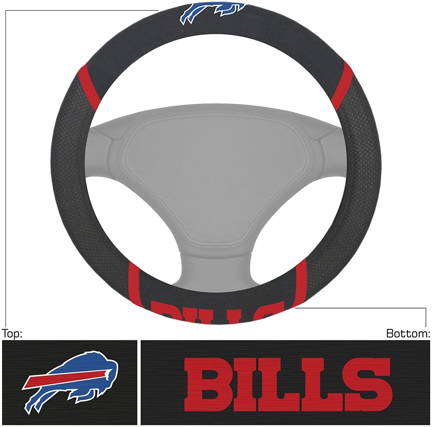 Buffalo Bills Premium 15 Inch Black Emroidered Steering Wheel Cover