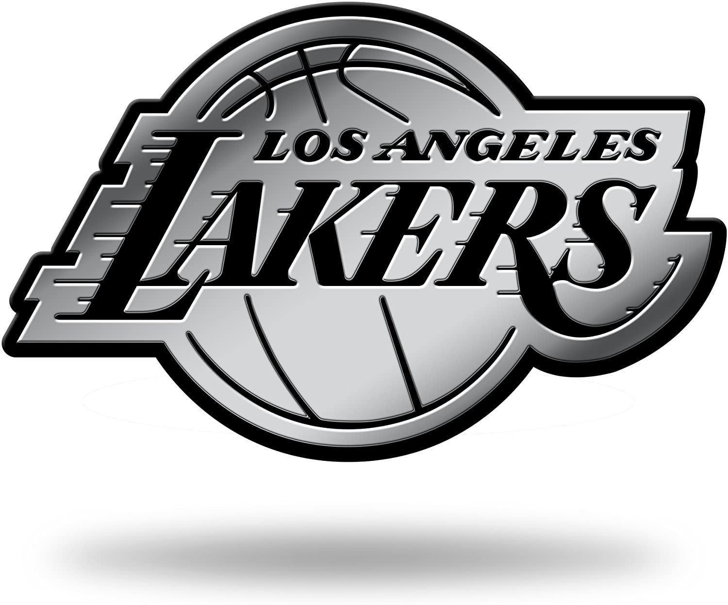 Los Angeles Lakers Silver Chrome Color Auto Emblem, Raised Molded Plastic, 3.5 Inch, Adhesive Tape Backing