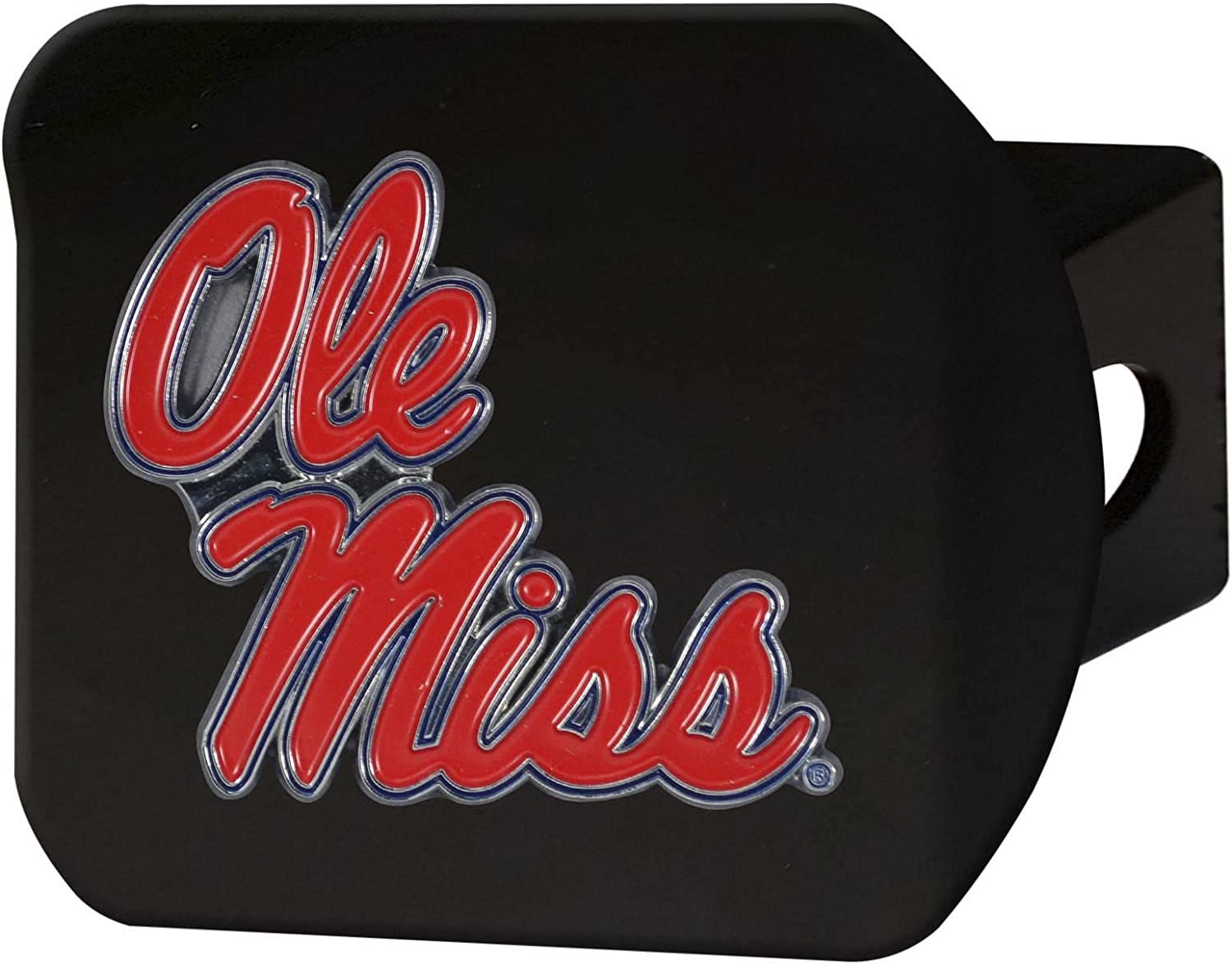 University of Mississippi Ole Miss Rebels Solid Metal Black Hitch Cover with Color Metal Emblem 2 Inch Square Type III