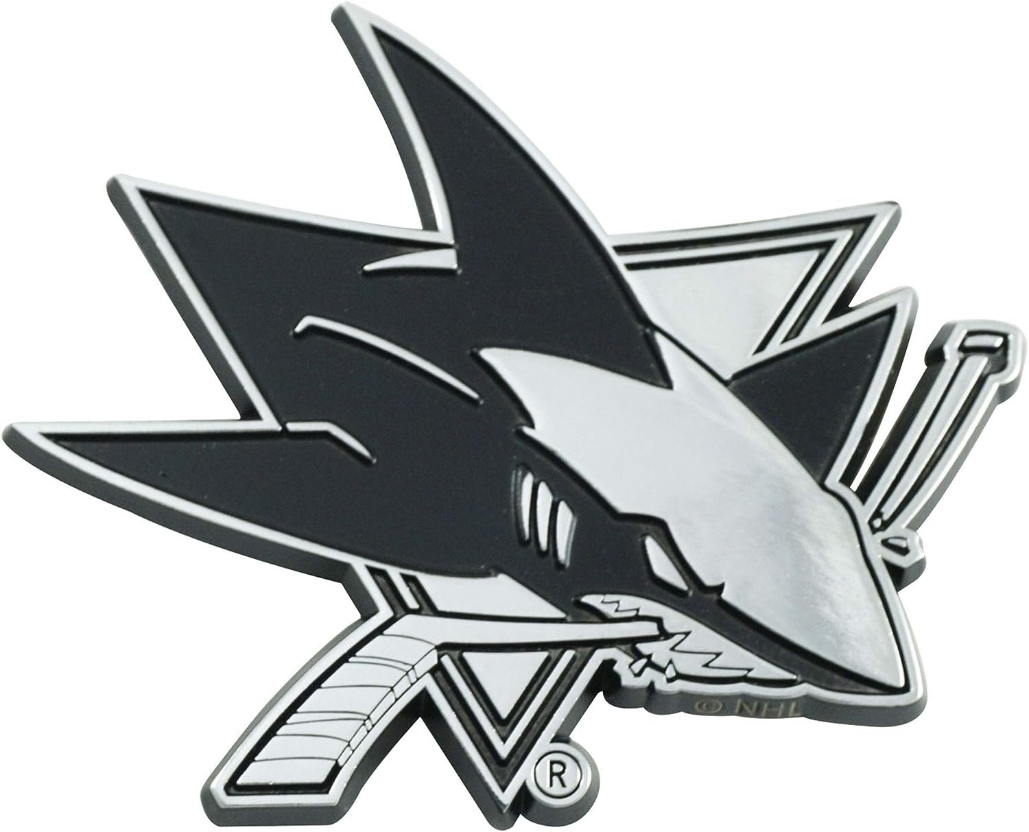 San Jose Sharks Premium Solid Metal Color Raised Auto Emblem Shape Cut Adhesive Backing