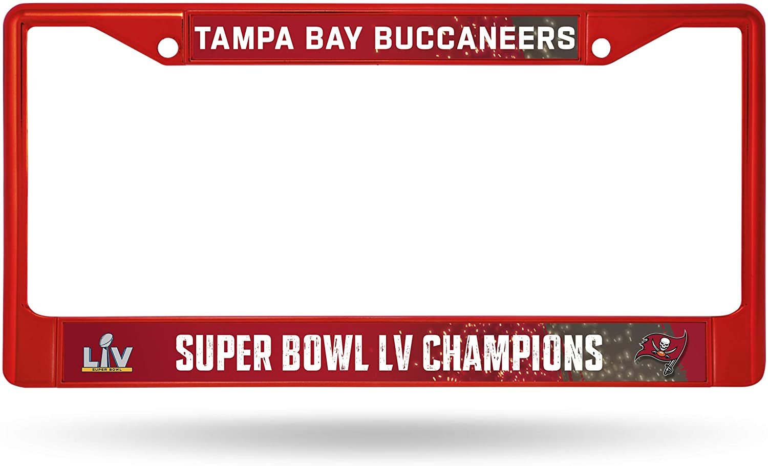 Tampa Bay Buccaneers Super Bowl LV Champions Red Metal License License Plate Frame Tag Cover, 12x6 Inch