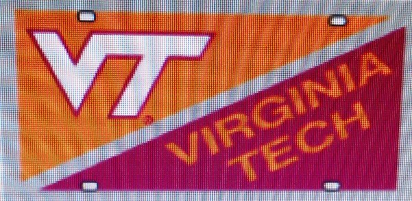 Virginia Tech Hokies Premium Laser Cut Tag License Plate, Split Style, Mirrored Acrylic Inlaid, 12x6 Inch