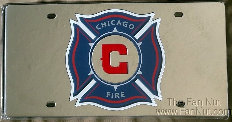 Chicago Fire MLS Premium Laser Cut Tag License Plate, Mirrored Acrylic Inlaid, 12x6 Inch