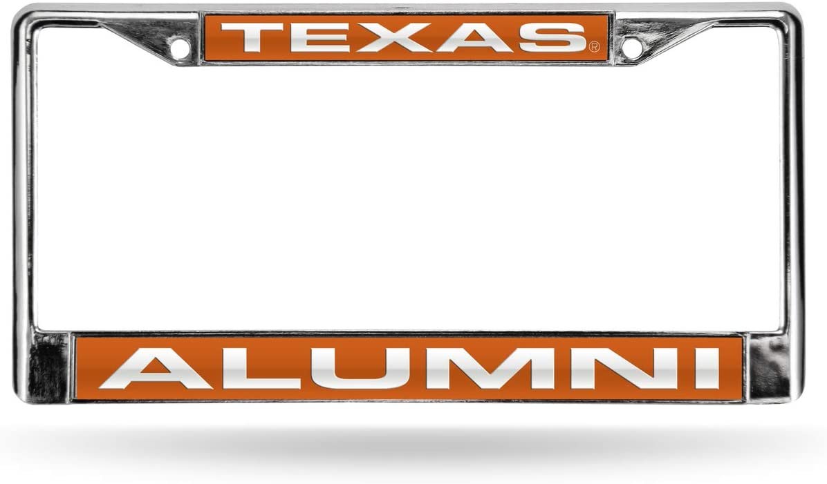 University of Texas Longhorns Alumni Chrome Metal License Plate Frame Tag Cover, Laser Acrylic Mirrored Inserts, 12x6 Inch