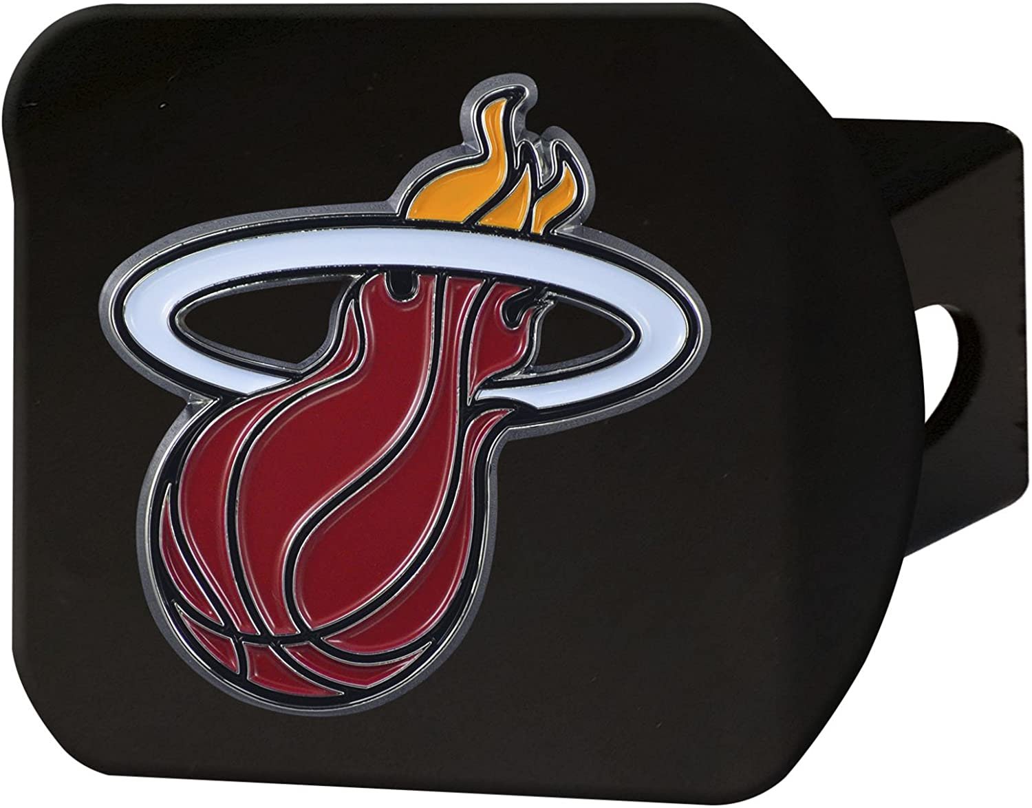 Miami Heat Solid Metal Black Hitch Cover with Color Metal Emblem 2 Inch Square Type III