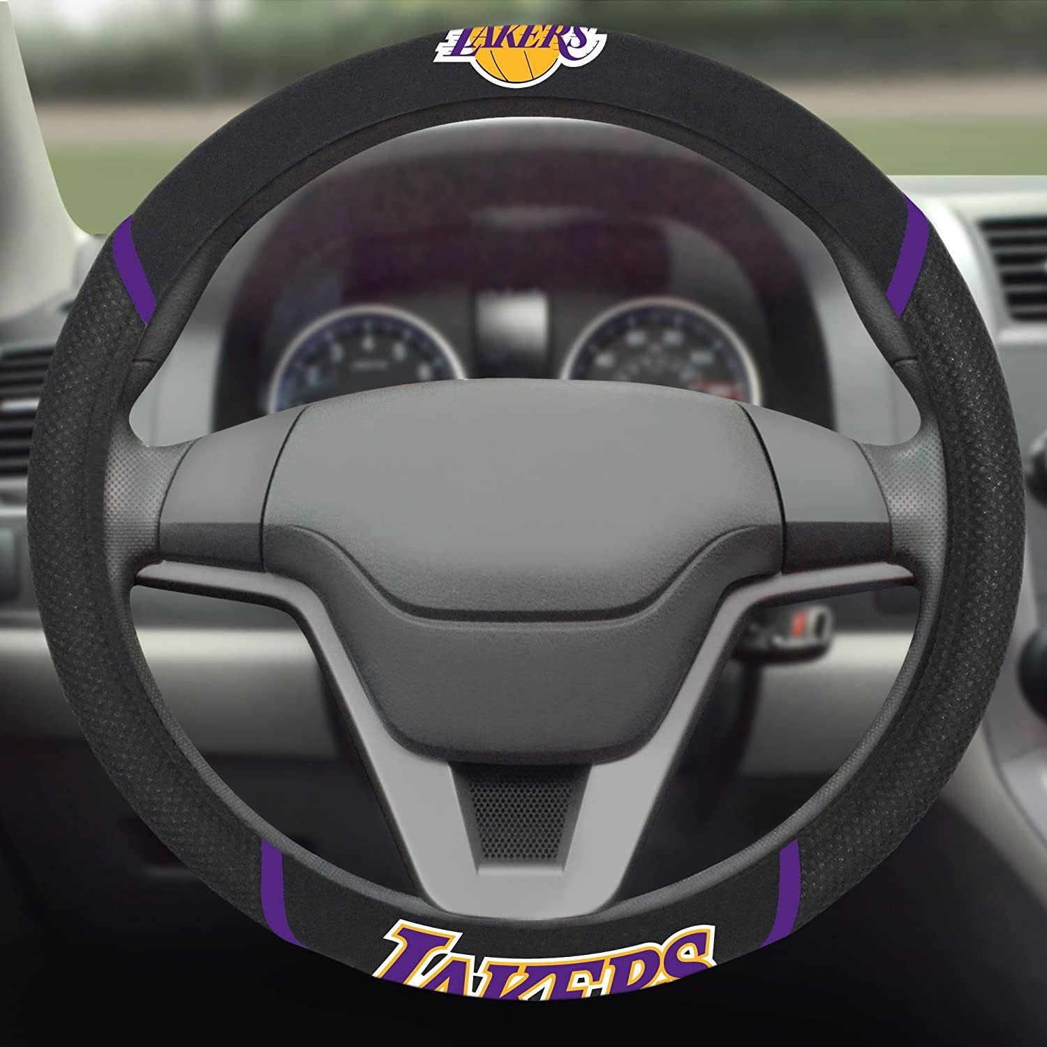 Los Angeles Lakers Steering Wheel Cover Premium Embroidered Black 15 Inch