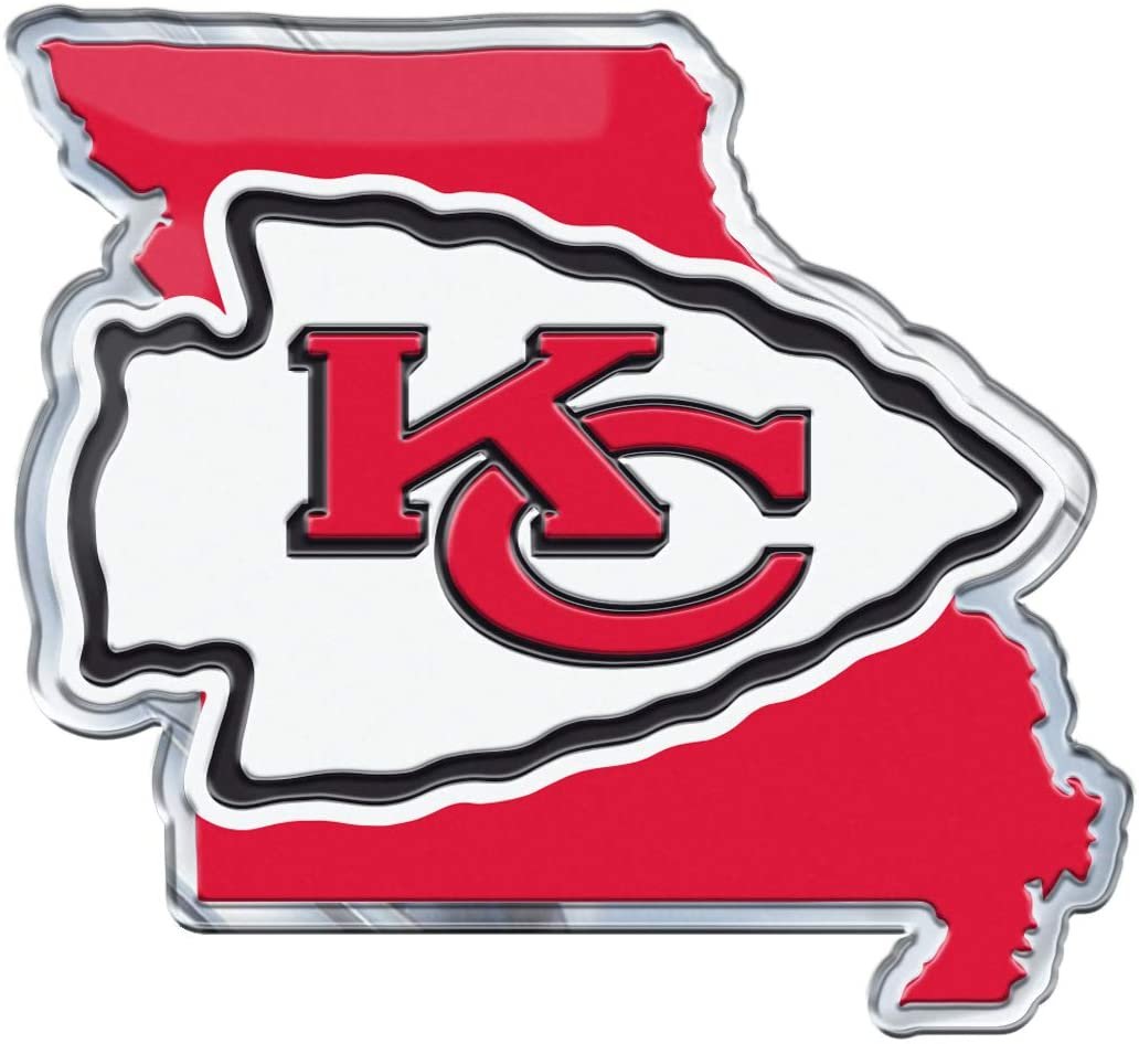Kansas City Chiefs Team State Design Auto Emblem, Aluminum Metal, Embossed Team Color, Raised Decal Sticker, Full Adhesive Backing