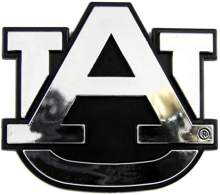 Auburn University Tigers Auto Emblem, Plastic Molded, Silver Chrome Color, Raised 3D Effect, Adhesive Backing