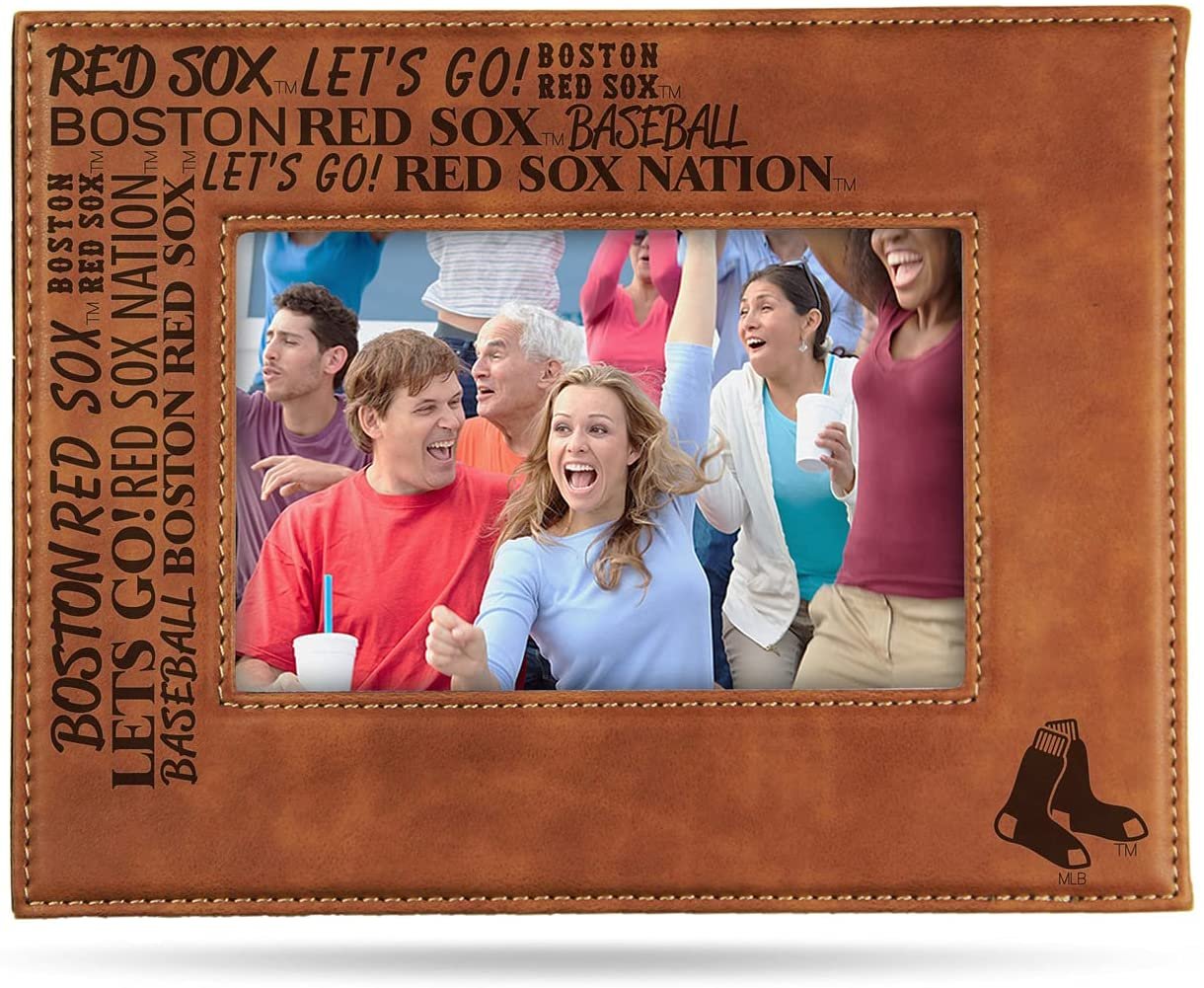 Boston Red Sox Laser Engraved Brown Picture Frame Holds 4x6 Inch Photo