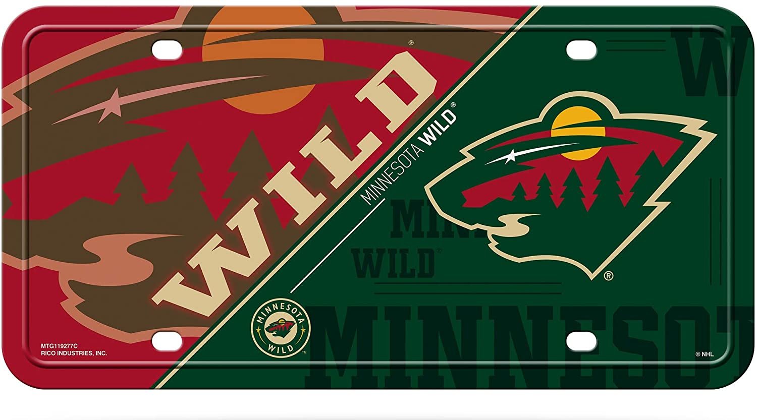 Minnesota Wild Metal Auto Tag License Plate, Split Design, 6x12 Inch