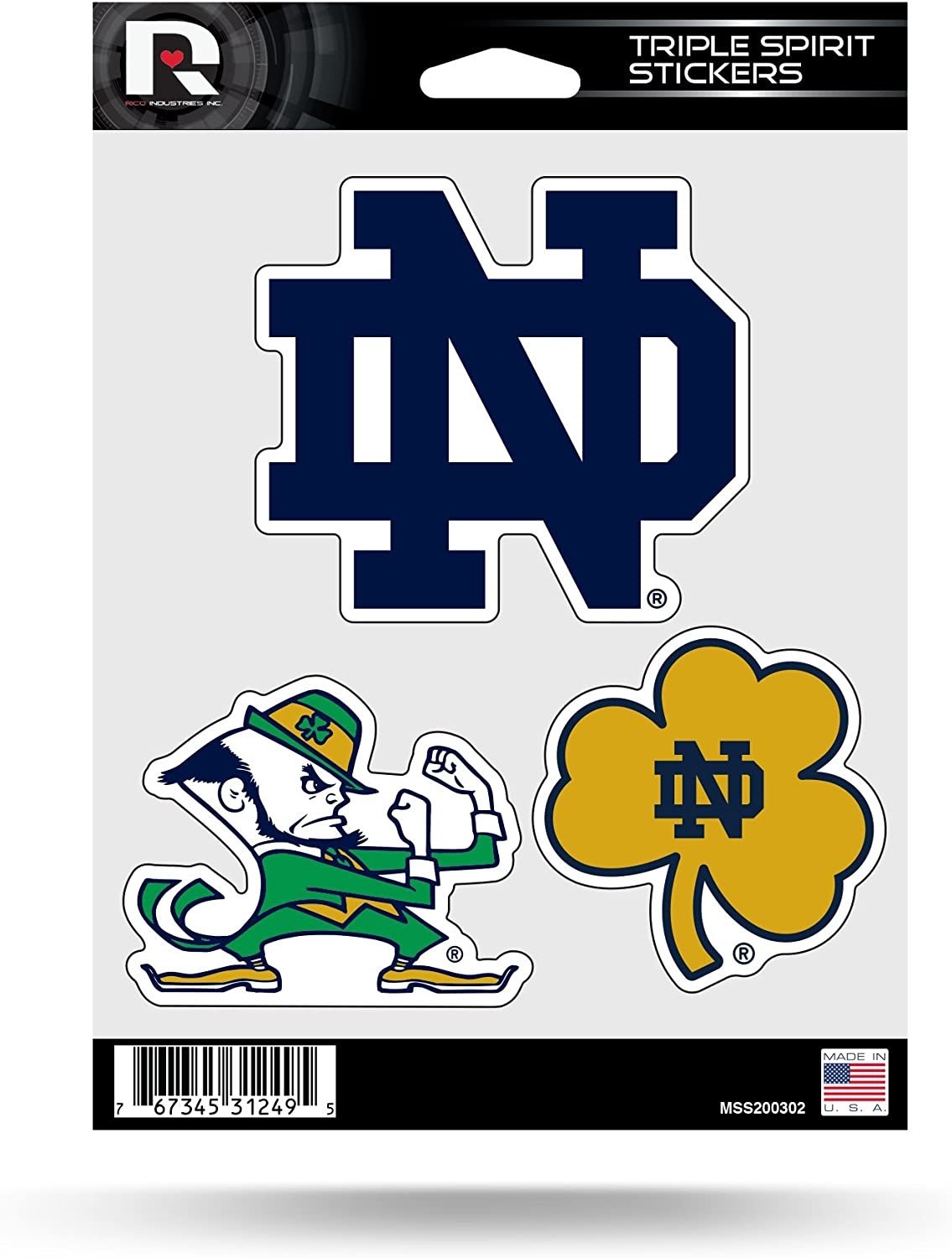 Rico NCAA Notre Dame Triple Spirit Stickers Sports Fan Home Decor, Multicolor, One Size