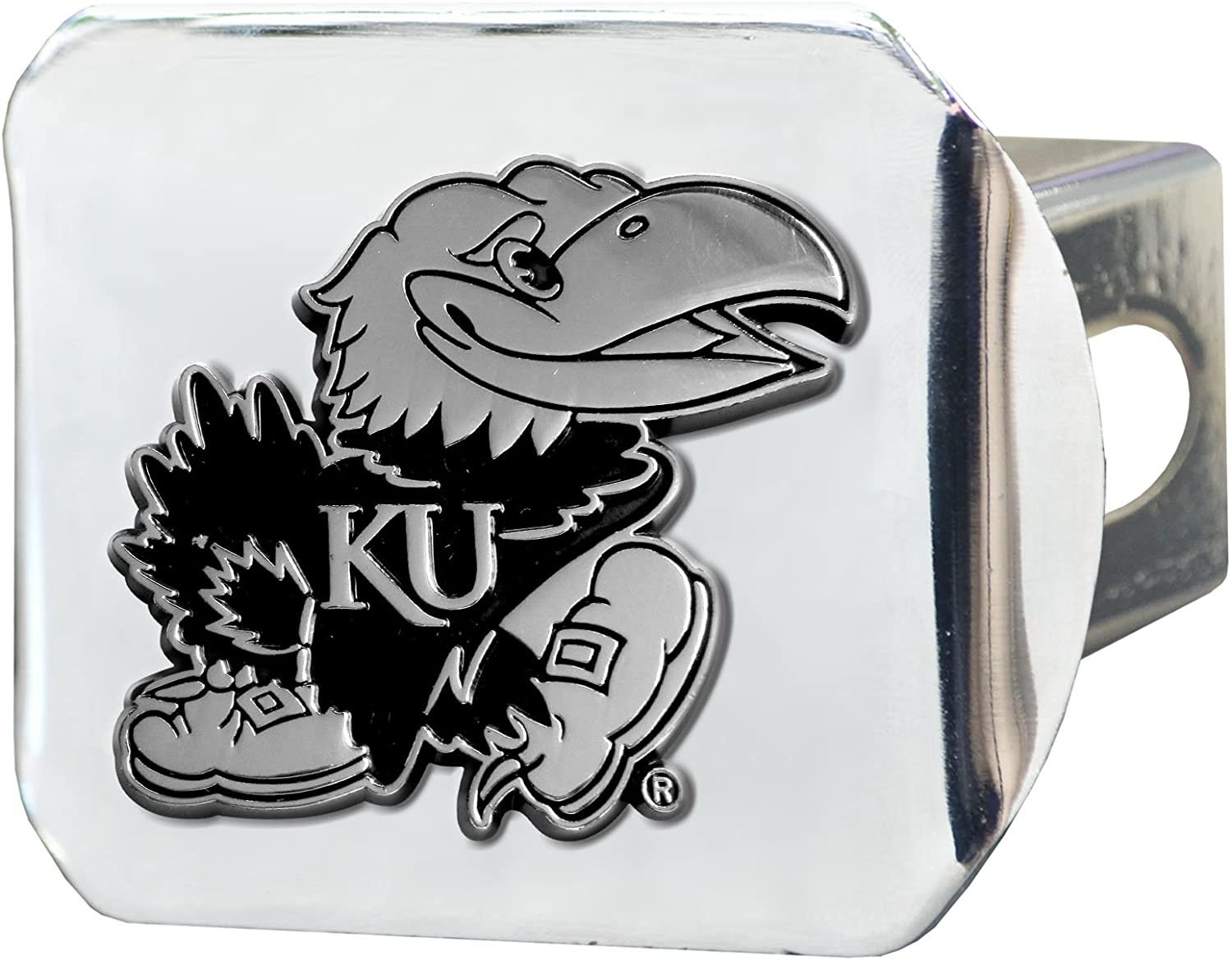 Kansas Jayhawks Hitch Cover Solid Metal with Raised Chrome Metal Emblem 2" Square Type III University of