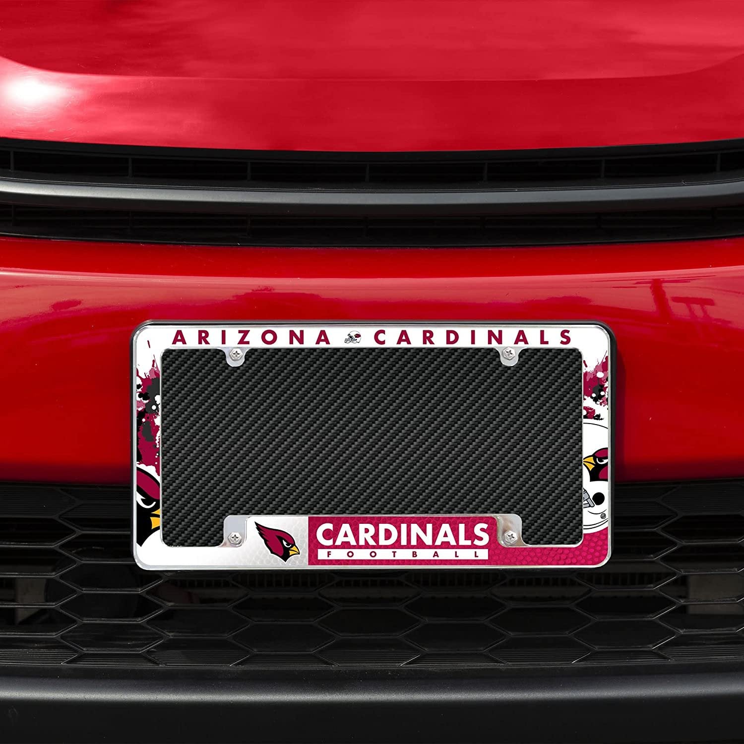 Arizona Cardinals Metal License License Plate Frame Tag Cover, All Over Design, 12x6 Inch