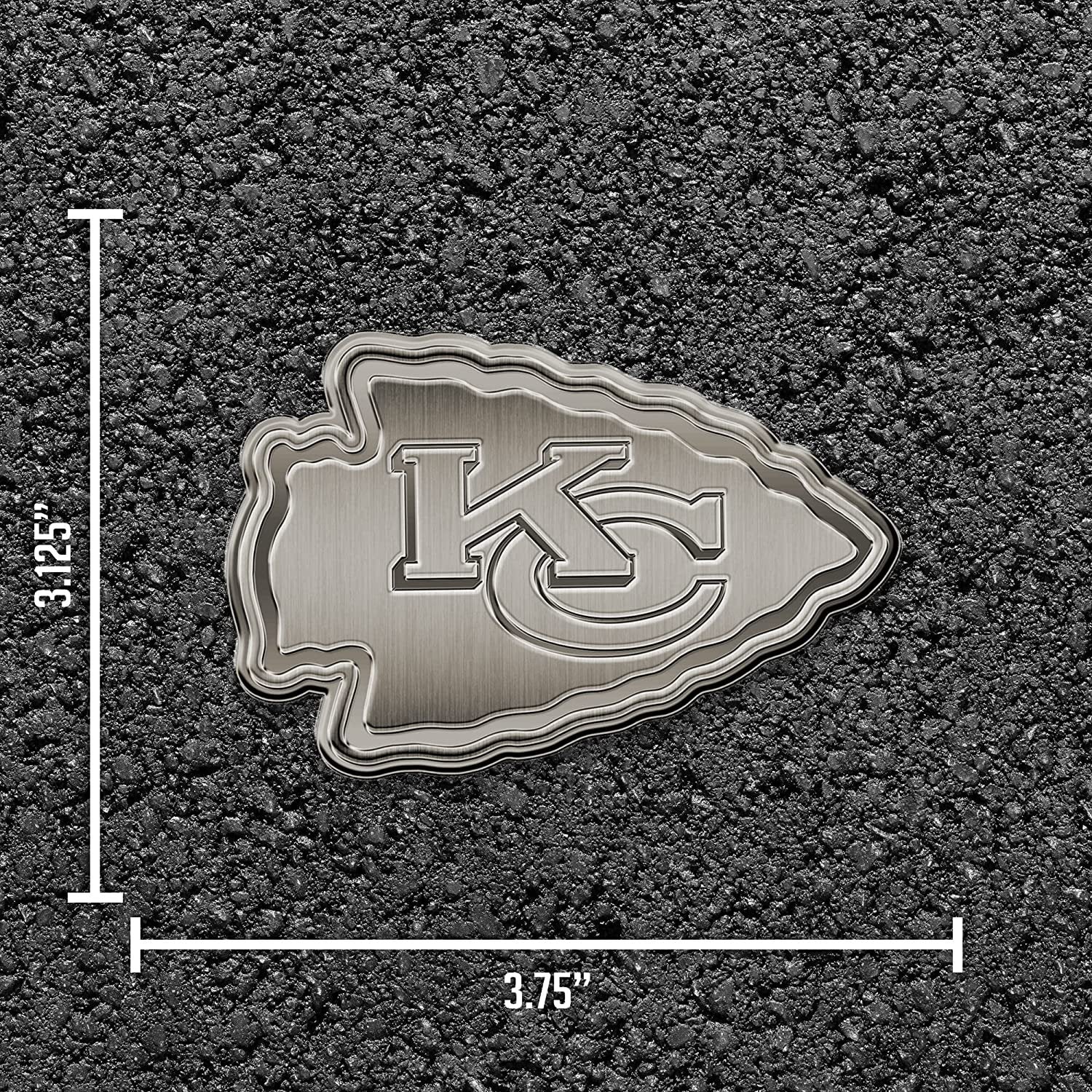 Kansas City Chiefs Solid Metal Auto Emblem Antique Nickel Design