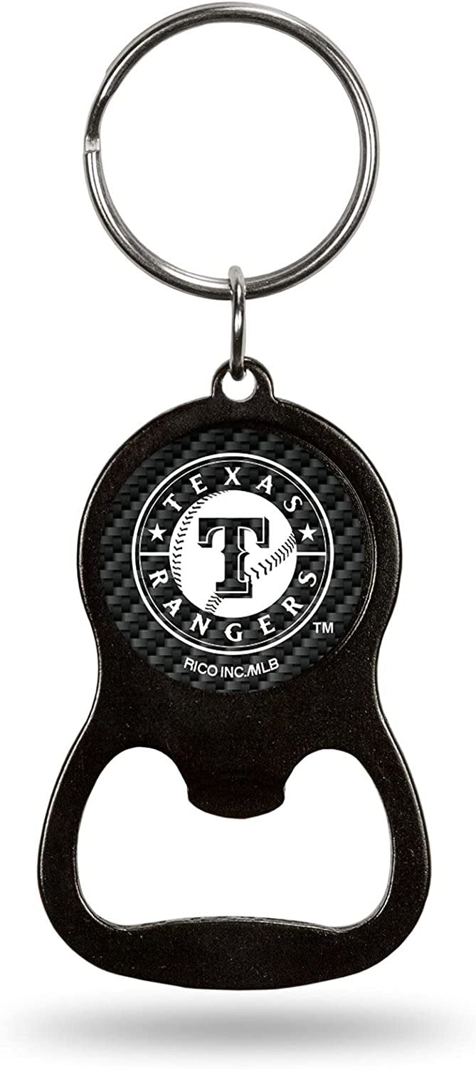 Texas Rangers Metal Keychain Bottle Opener, Carbon Fiber Design
