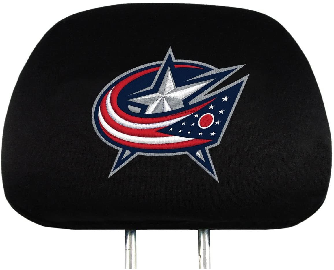 Columbus Blue Jackets Pair of Premium Auto Head Rest Covers, Embroidered, Black Elastic, 14x10 Inch