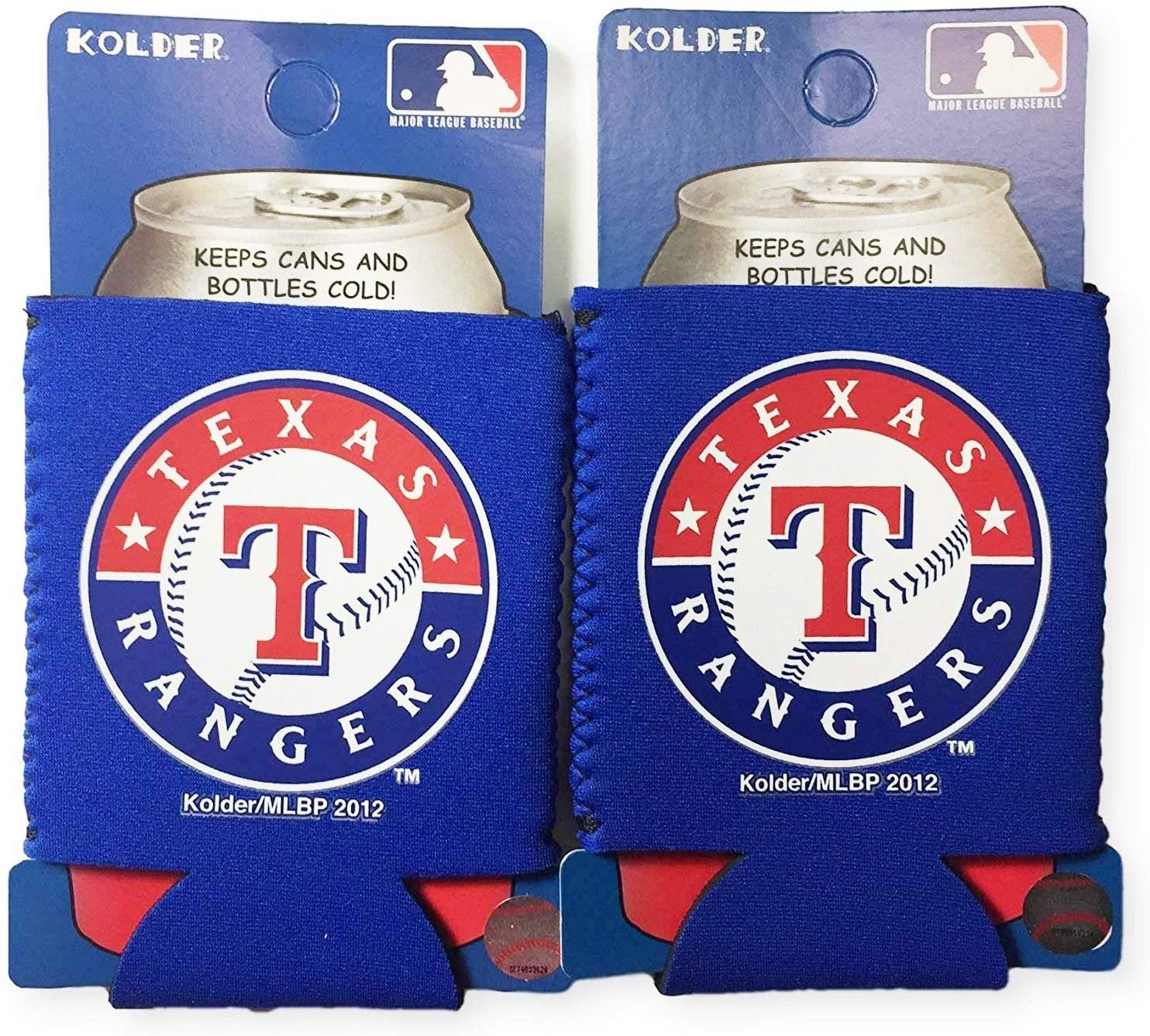 Texas Rangers Pair of 12oz Drink Can Cooler Insulated Neoprene Beverage Holder, Logo Design