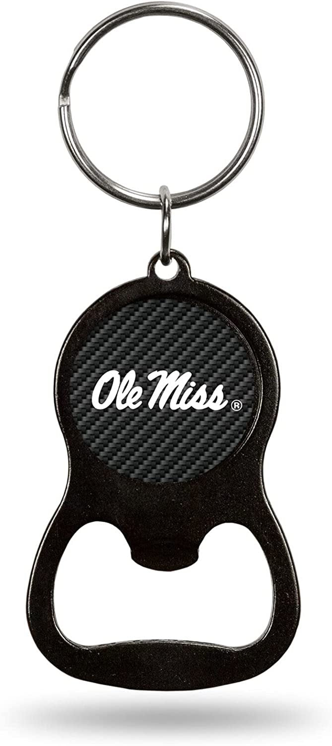 University of Mississippi Ole Miss Rebels Premium Solid Metal Keychain Bottle Opener, Carbon Fiber Design