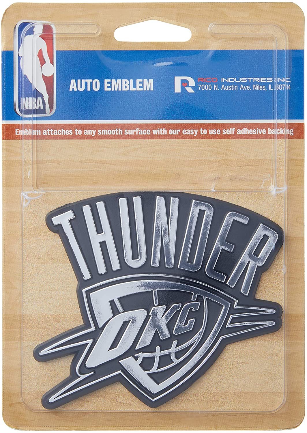 Oklahoma City Thunder Silver Chrome Color Auto Emblem, Raised Molded Plastic, 3.5 Inch, Adhesive Tape Backing
