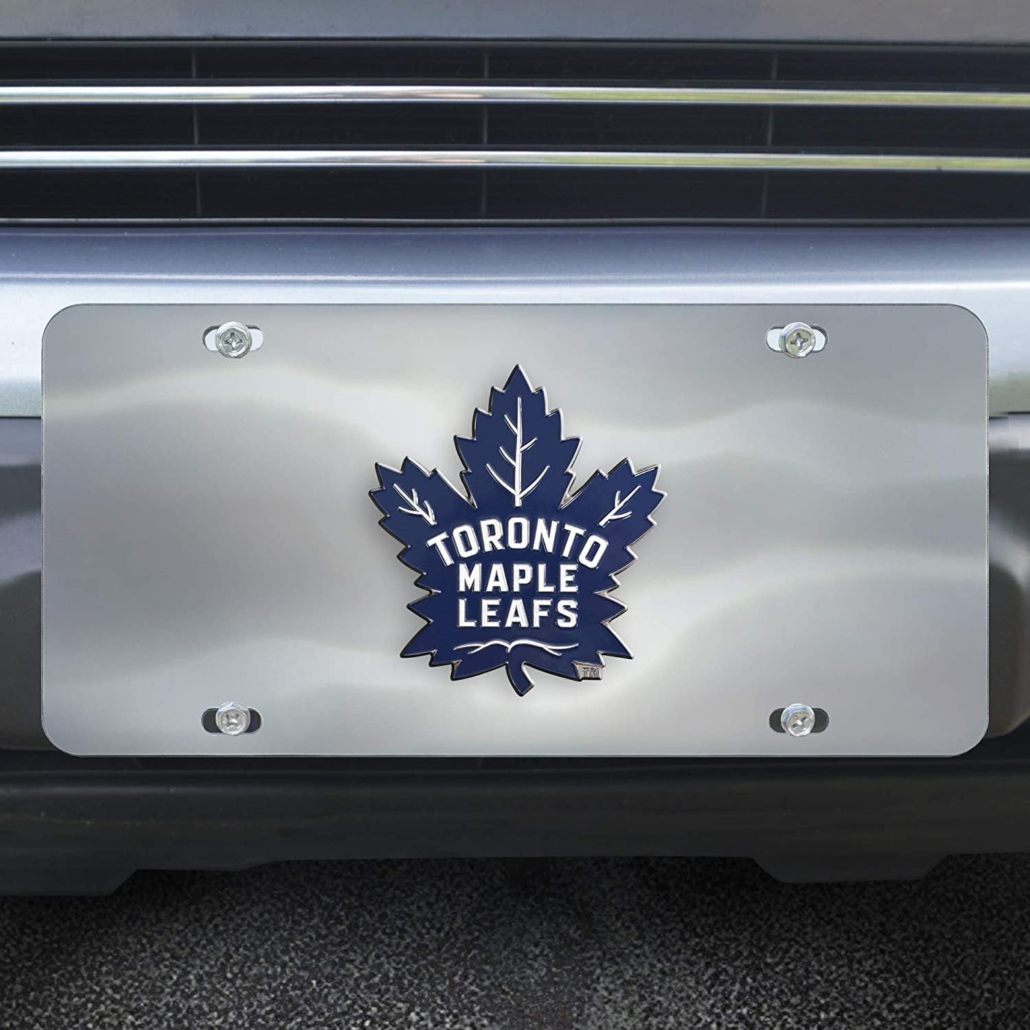 Toronto Maple Leafs License Plate Tag, Premium Stainless Steel Diecast, Chrome, Raised Solid Metal Color Emblem, 6x12 Inch