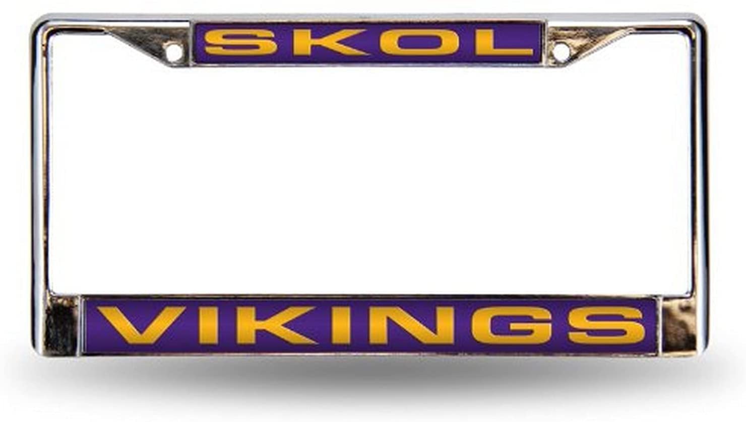 Minnesota Vikings Skol Slogan Metal License Plate Frame Chrome Tag Cover, Laser Acrylic Mirrored Inserts, 12x6 Inch