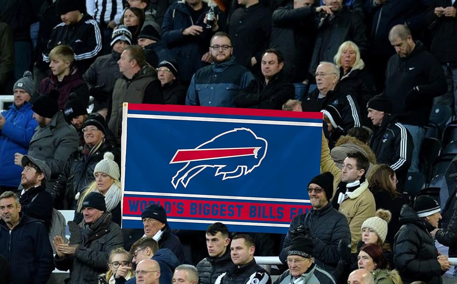Buffalo Bills 3x5 Feet Flag Banner, World's Biggest Fan, Metal Grommets, Single Sided, Indoor or Outdoor Use