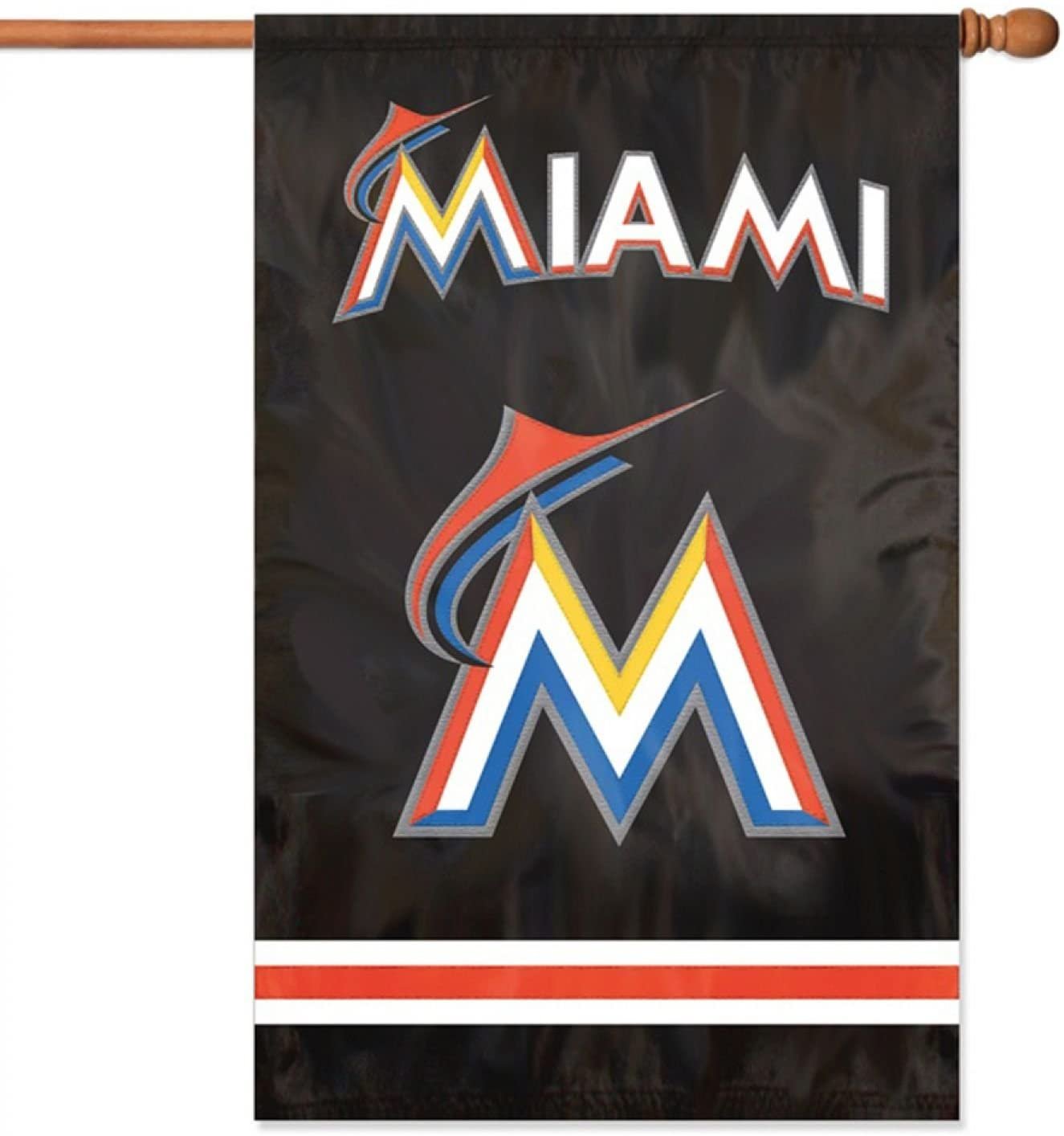 Miami Marlins Premium Double Sided Banner Flag, 44x28 Inch, Applique Embroidered