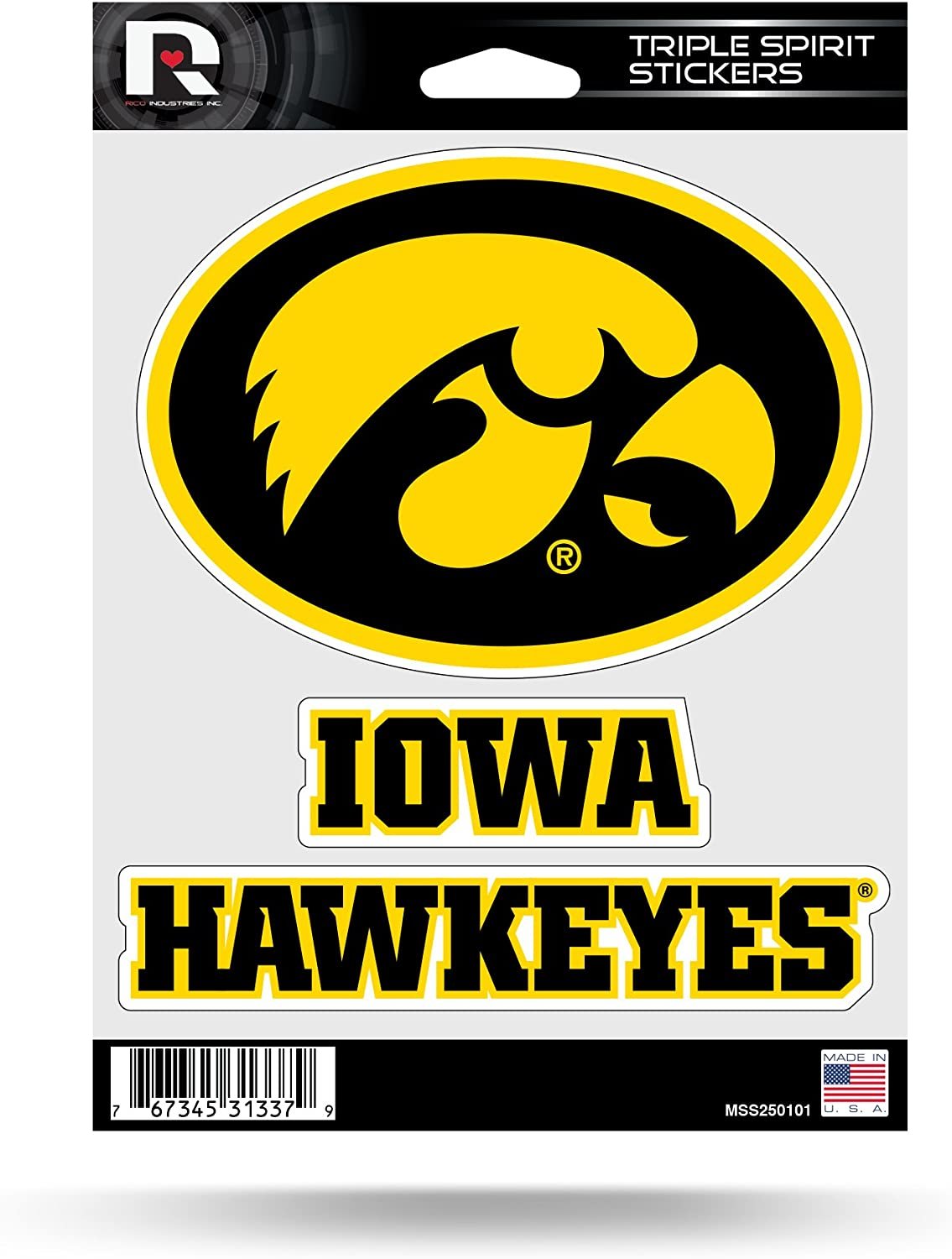 Iowa Hawkeyes Die Cut 3-Piece Triple Spirit Sticker Sheet