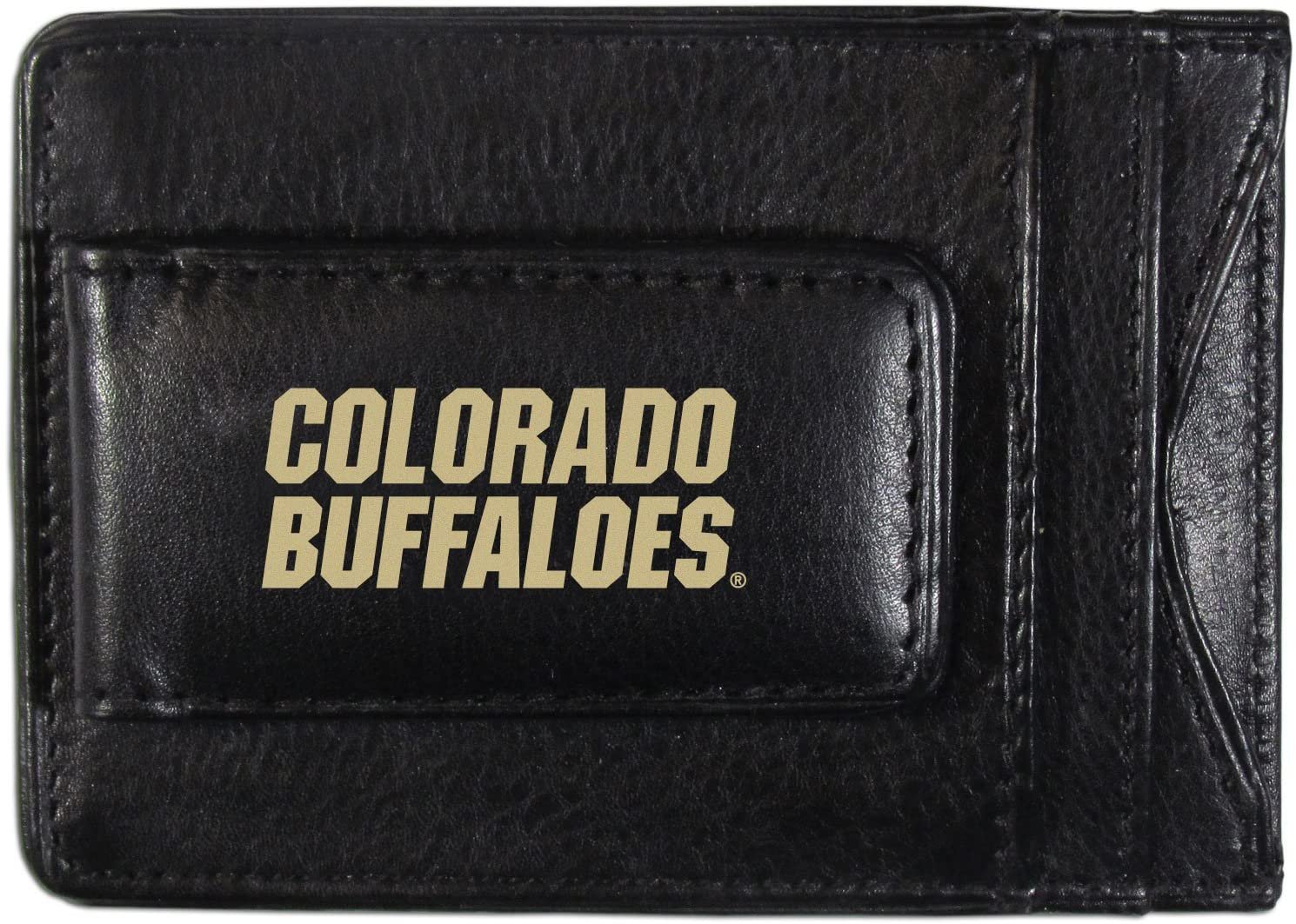 University of Colorado Buffaloes Black Leather Wallet, Front Pocket Magnetic Money Clip, Printed Logo