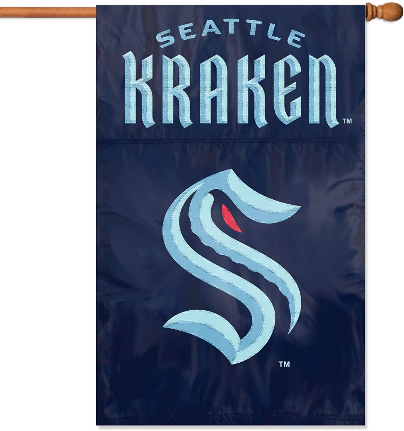 Seattle Kraken Premium Double Sided Banner Flag Applique Embroidered 28x44 Inches