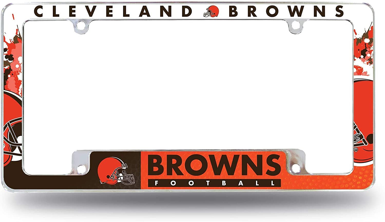 Cleveland Browns Metal License Plate Frame Chrome Tag Cover All Over Design 6x12 Inch