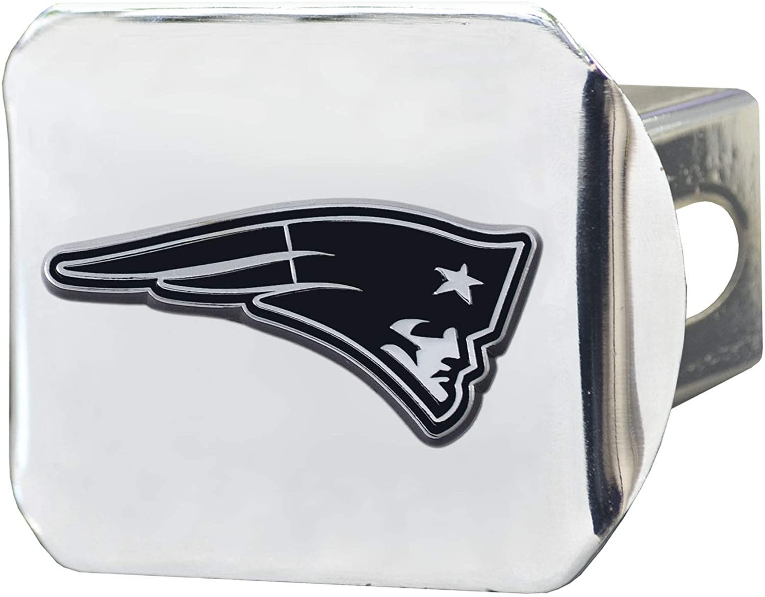 New England Patriots Solid Metal Hitch Cover with Chrome Metal Emblem 2 Inch Square Type III