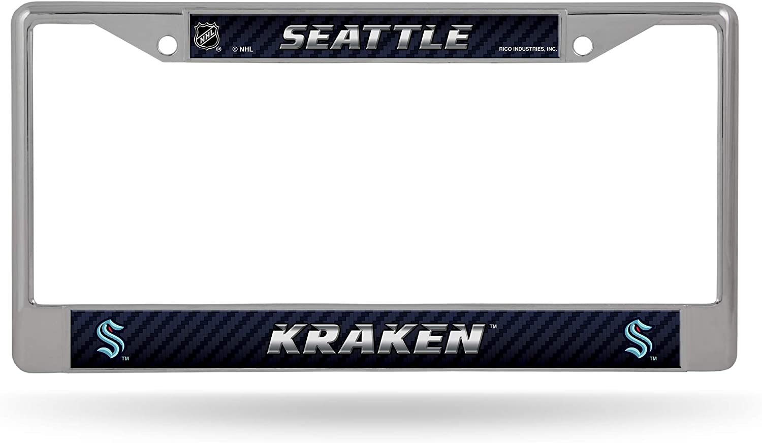 Seattle Kraken Premium Metal License Plate Frame Chrome Tag Cover, 12x6 Inch